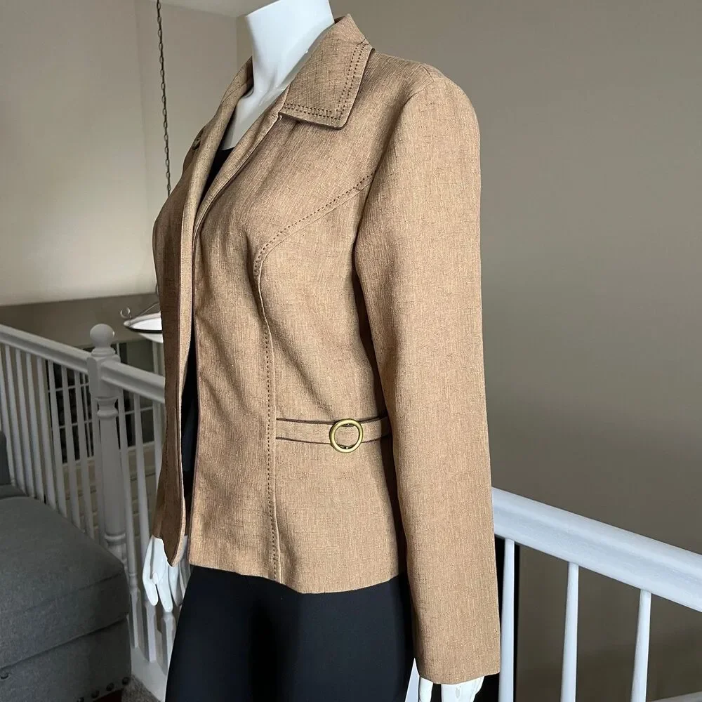 Sag Harbor Women's Jacket Blazer Long sleeve Suit Brown Size 14 Lightweight #685